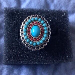 Turquoise and Coral Costume Jewelry Ring